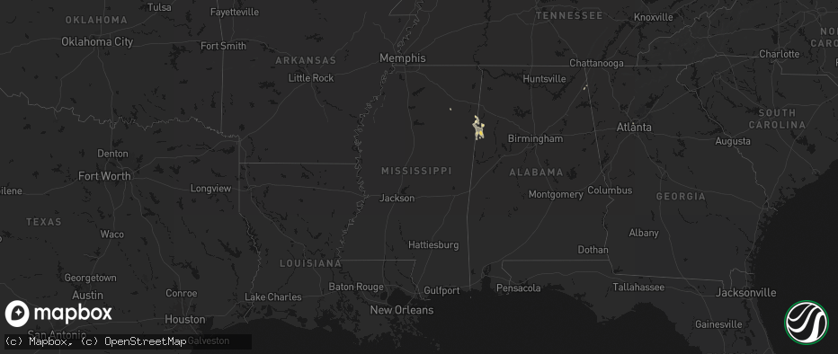 Hail map in Mississippi on July 3, 2026