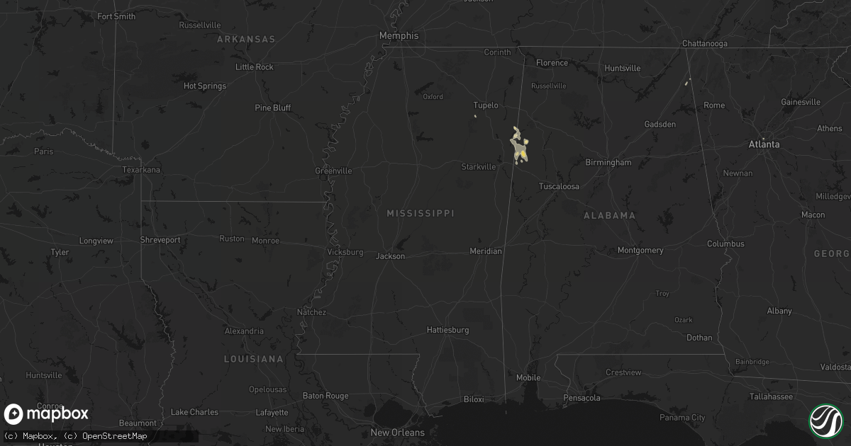 Hail map in Mississippi on July 3, 2026