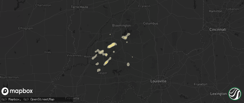 Hail map in Mitchell, IN on July 3, 2026