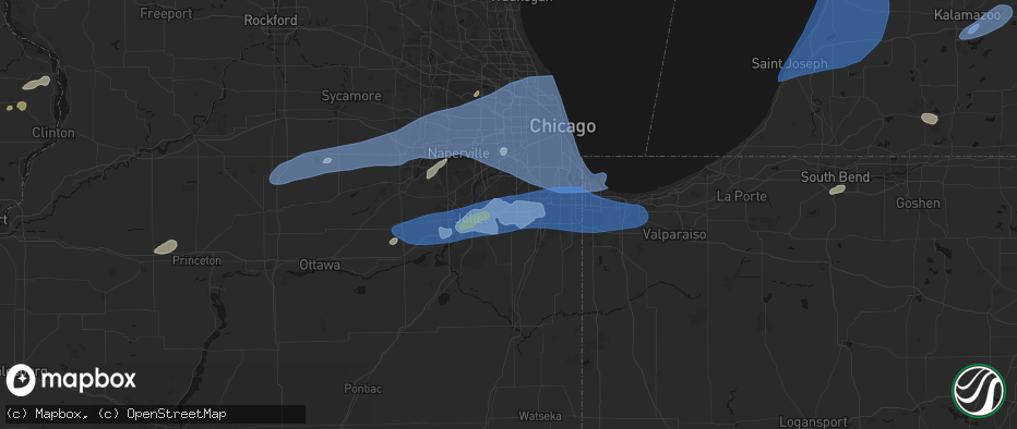 Hail map in Mokena, IL on July 3, 2026
