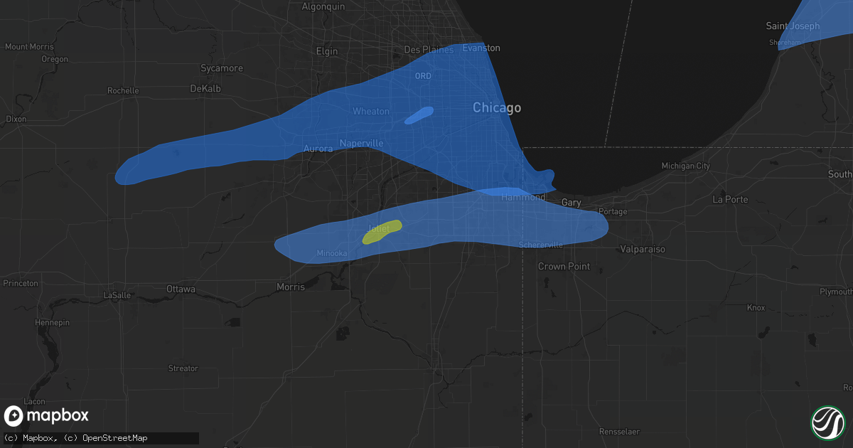 Hail map in Mokena, IL on July 3, 2026