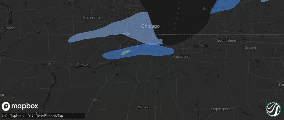 Hail map in Monee, IL on July 3, 2026