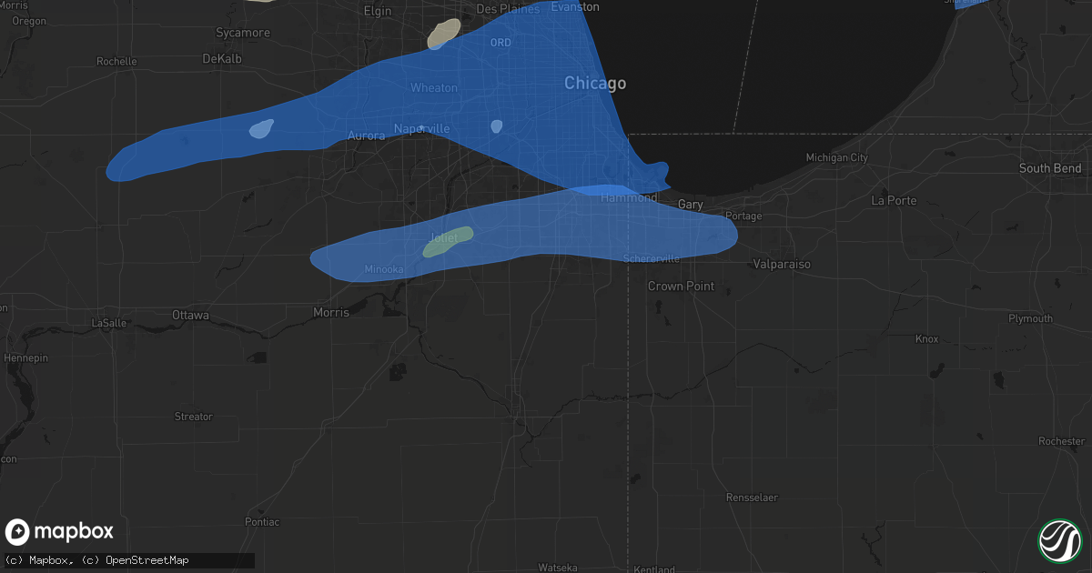 Hail map in Monee, IL on July 3, 2026