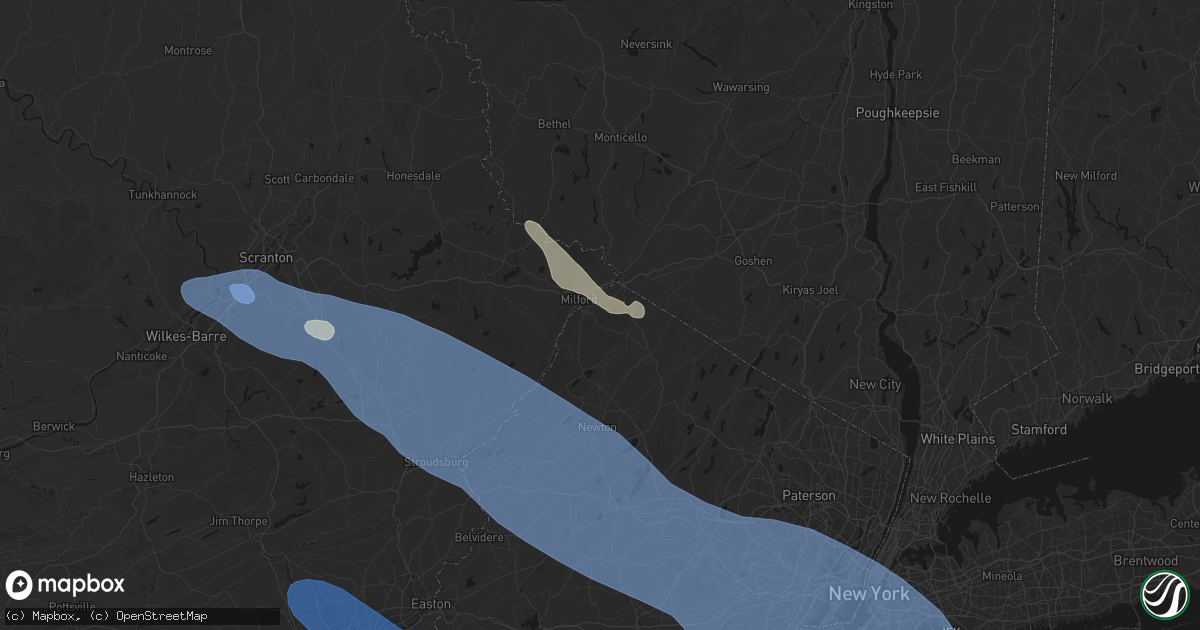 Hail map in Montague, NJ on July 3, 2026