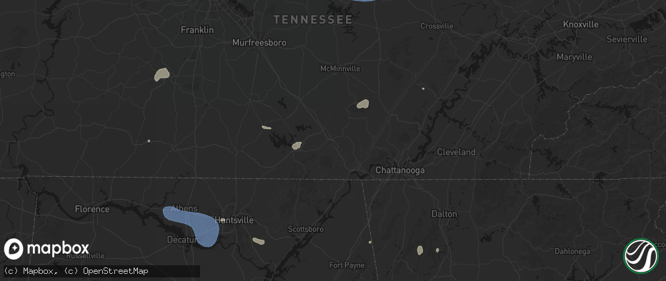 Hail map in Monteagle, TN on July 3, 2026