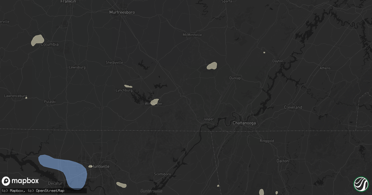 Hail map in Monteagle, TN on July 3, 2026