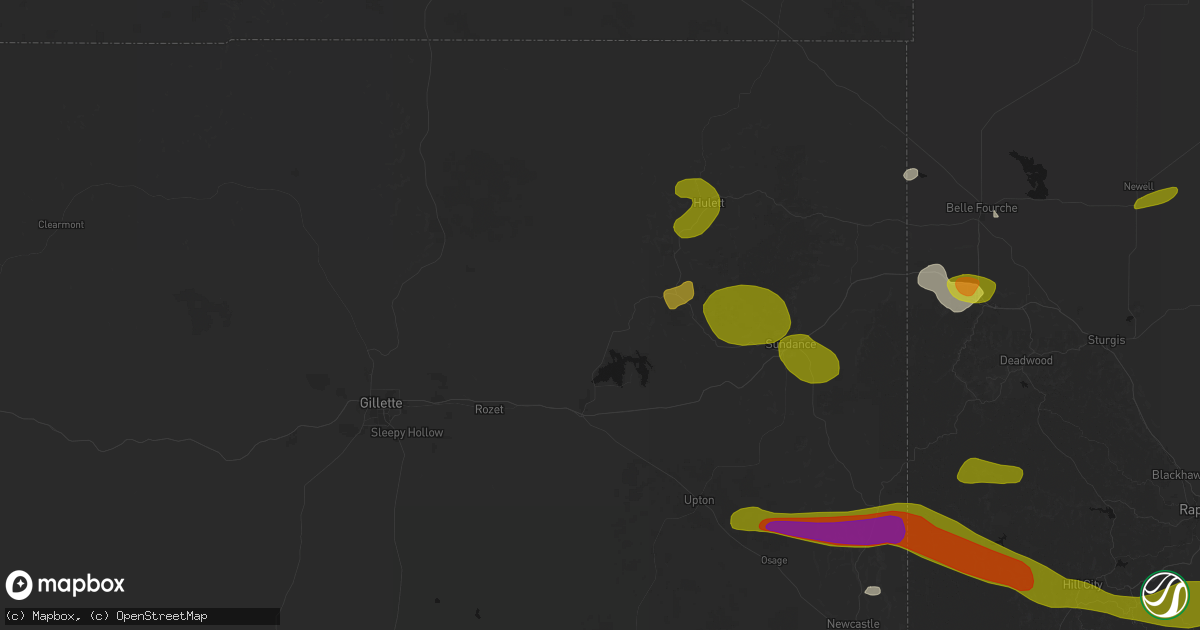 Hail map in Moorcroft, WY on July 3, 2026