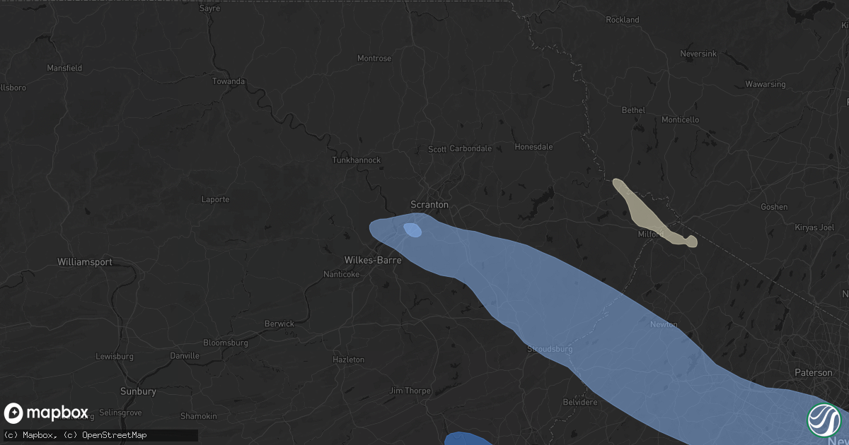 Hail map in Moosic, PA on July 3, 2026