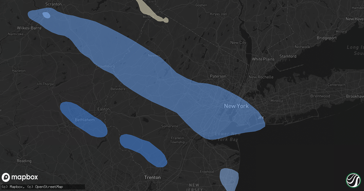 Hail map in Morristown, NJ on July 3, 2026