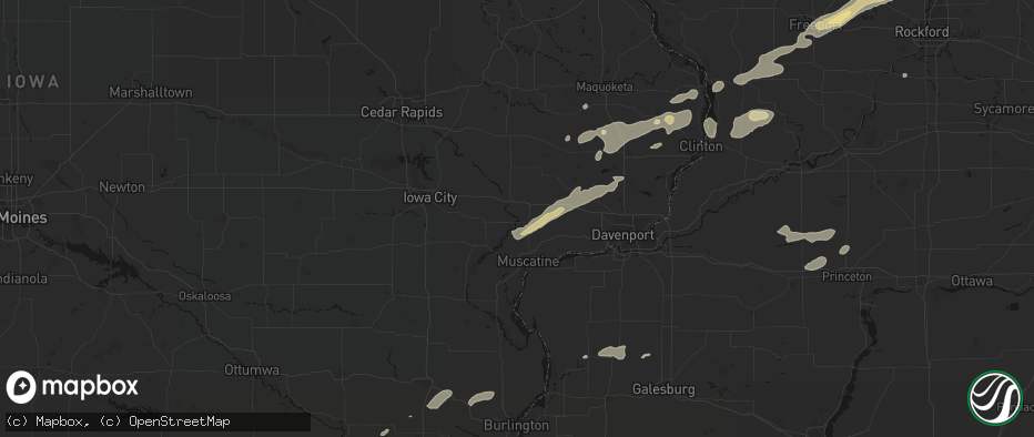 Hail map in Moscow, IA on July 3, 2026