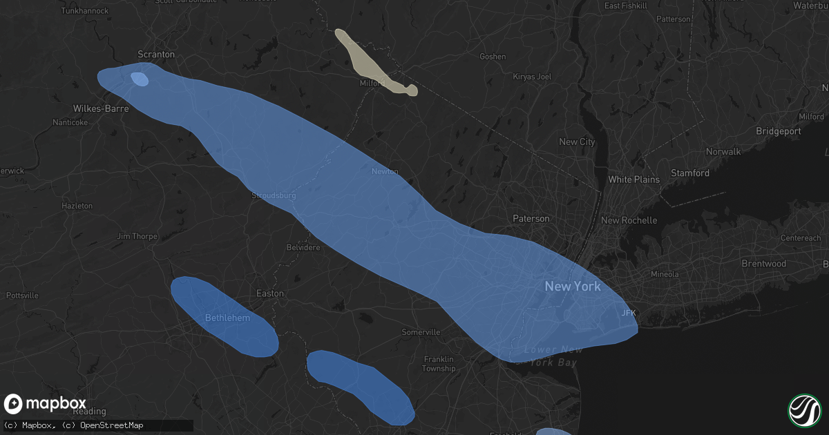 Hail map in Mount Arlington, NJ on July 3, 2026