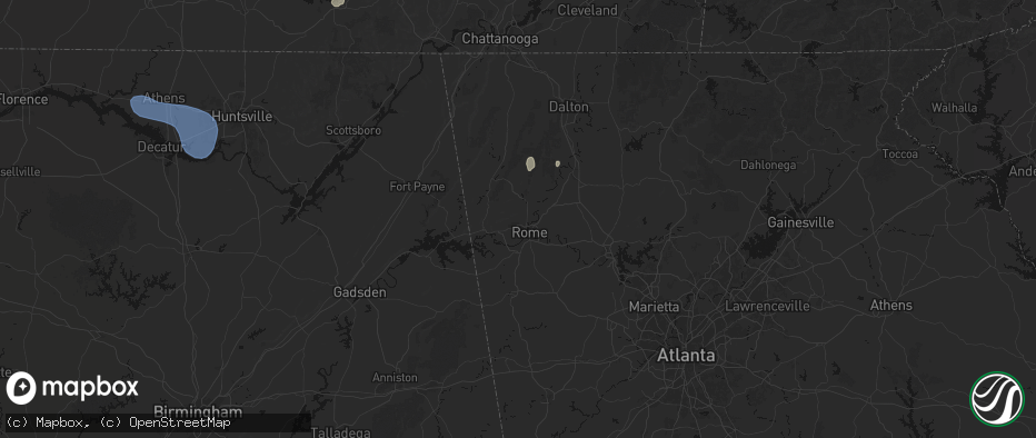 Hail map in Mount Berry, GA on July 3, 2026