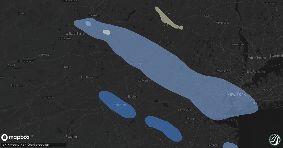 Hail map in Mount Bethel, PA on July 3, 2026