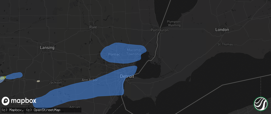 Hail map in Mount Clemens, MI on July 3, 2026