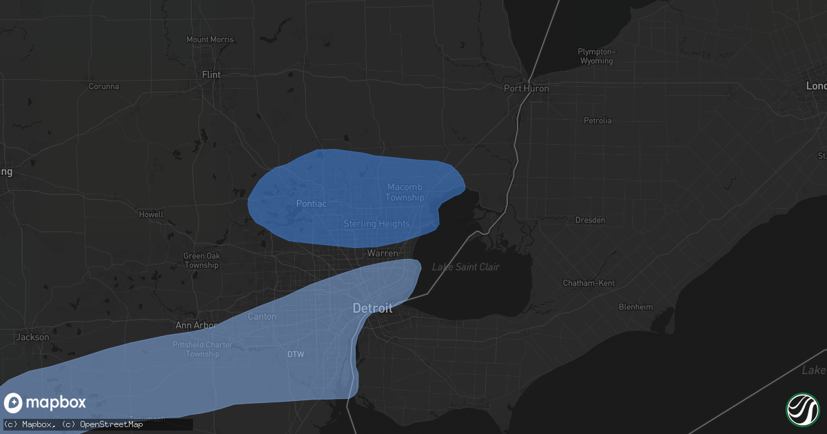 Hail map in Mount Clemens, MI on July 3, 2026