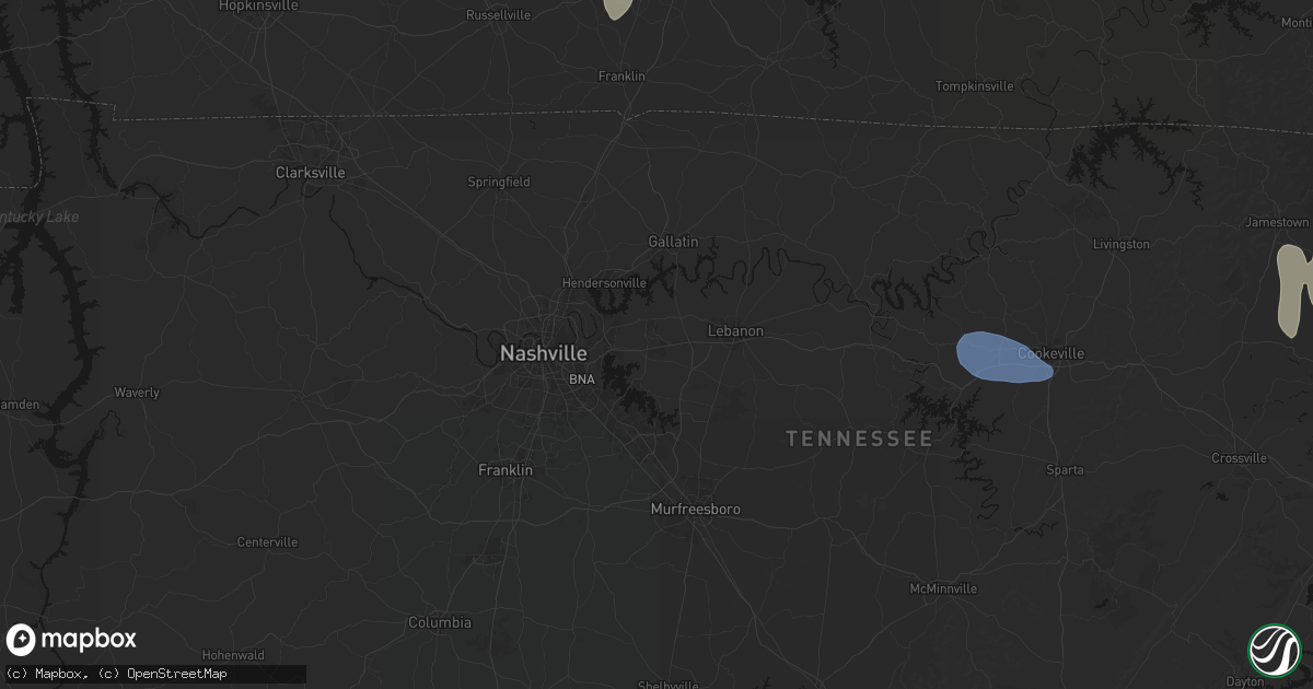 Hail map in Mount Juliet, TN on July 3, 2026
