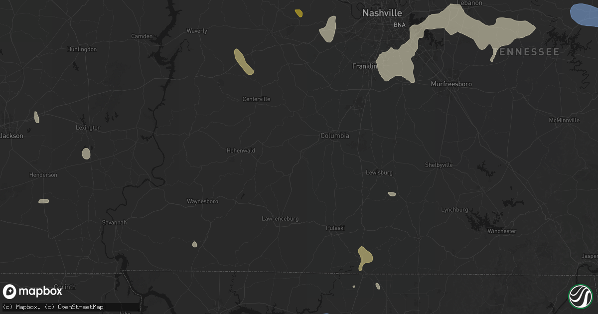 Hail map in Mount Pleasant, TN on July 3, 2026