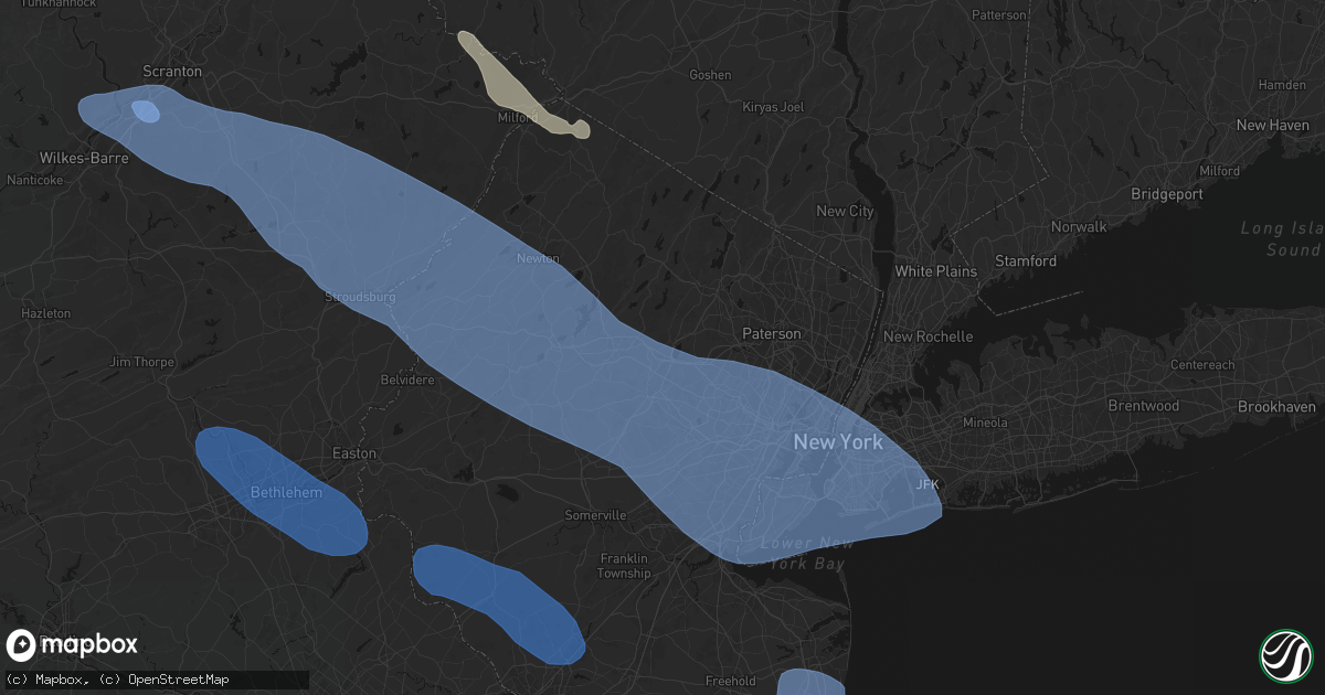 Hail map in Mountain Lakes, NJ on July 3, 2026