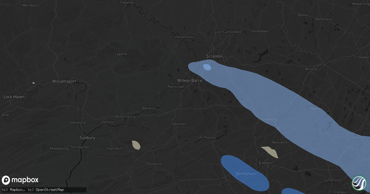 Hail map in Mountain Top, PA on July 3, 2026