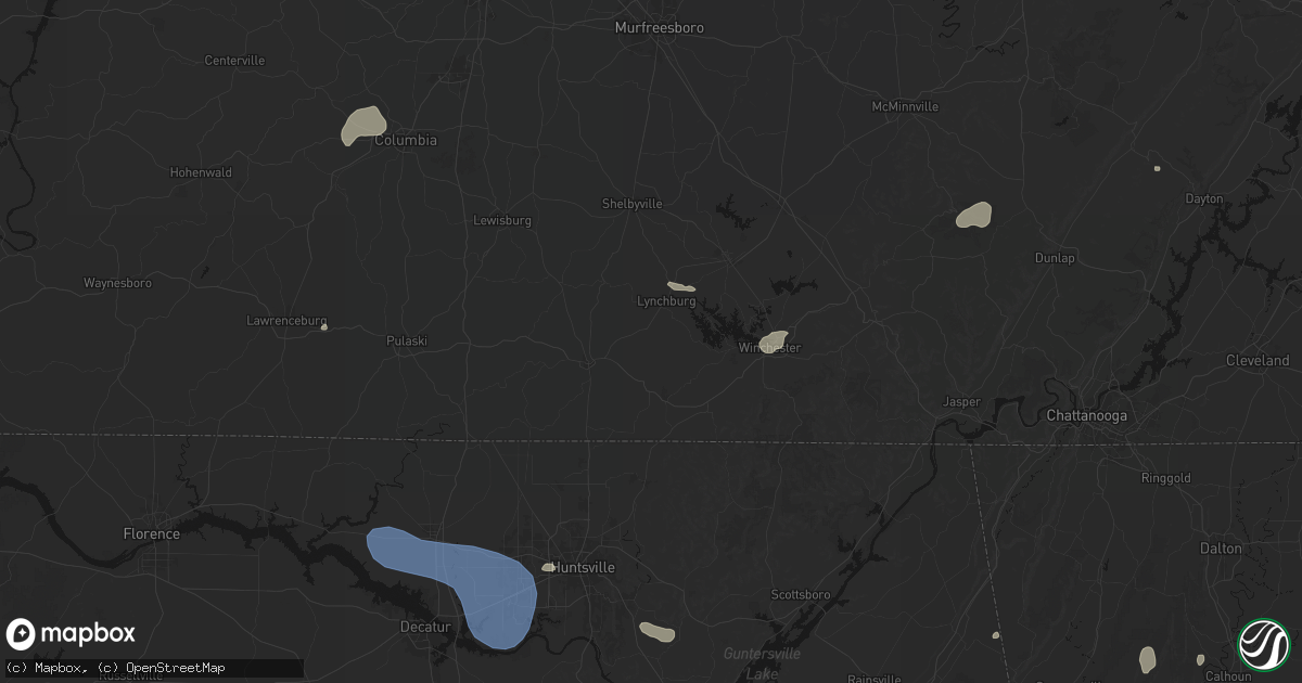 Hail map in Mulberry, TN on July 3, 2026