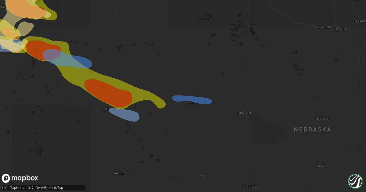 Hail map in Mullen, NE on July 3, 2026