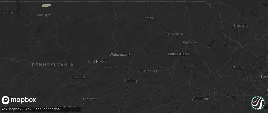 Hail map in Muncy, PA on July 3, 2026
