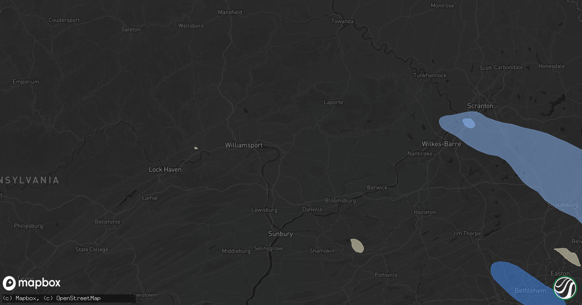 Hail map in Muncy, PA on July 3, 2026