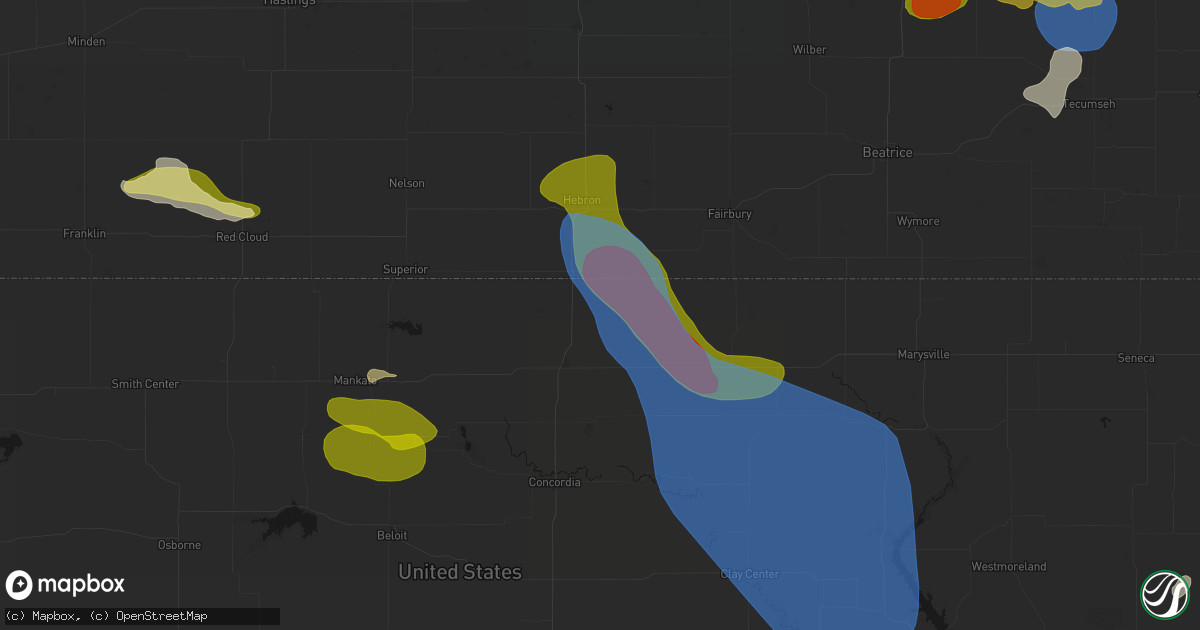 Hail map in Munden, KS on July 3, 2026