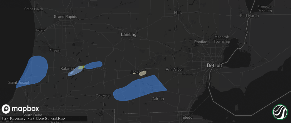 Hail map in Munith, MI on July 3, 2026