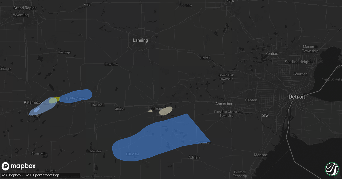 Hail map in Munith, MI on July 3, 2026