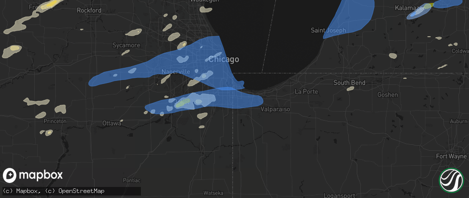 Hail map in Munster, IN on July 3, 2026