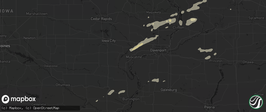 Hail map in Muscatine, IA on July 3, 2026
