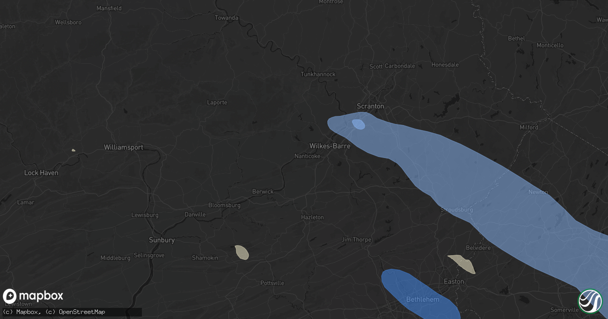 Hail map in Nanticoke, PA on July 3, 2026