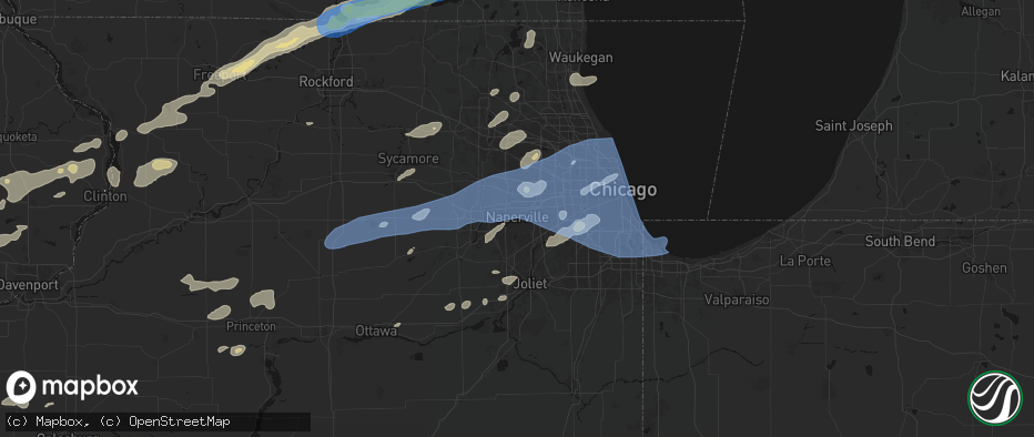 Hail map in Naperville, IL on July 3, 2026