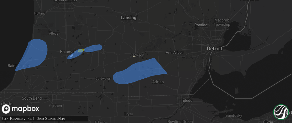 Hail map in Napoleon, MI on July 3, 2026