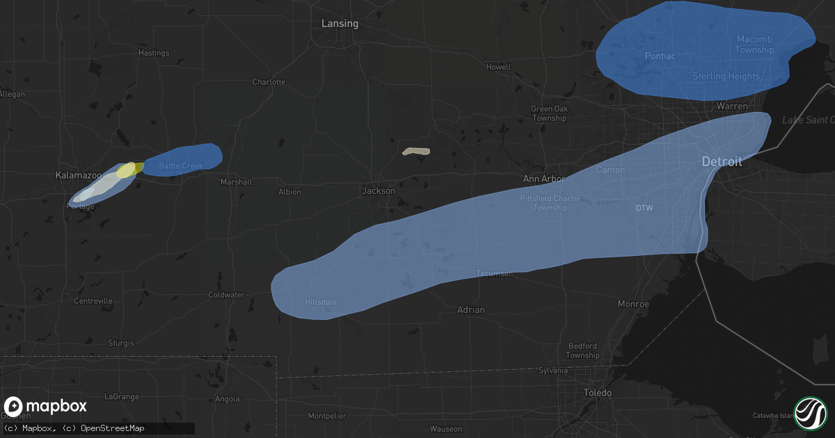 Hail map in Napoleon, MI on July 3, 2026