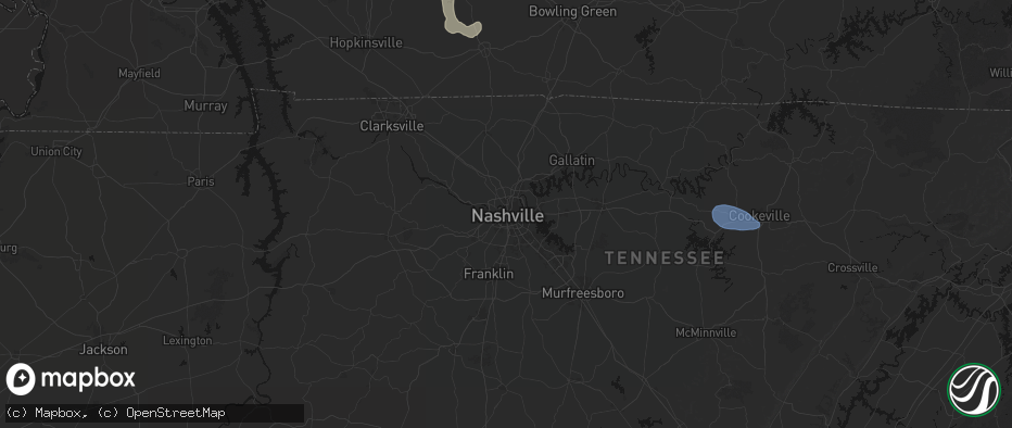 Hail map in Nashville, TN on July 3, 2026