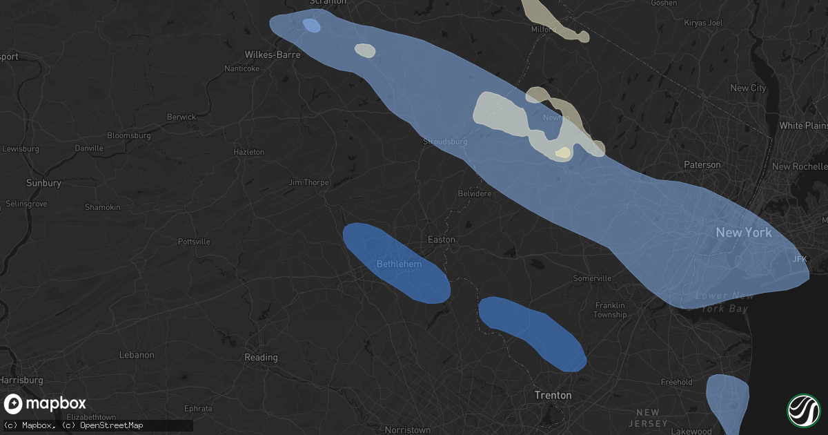 Hail map in Nazareth, PA on July 3, 2026