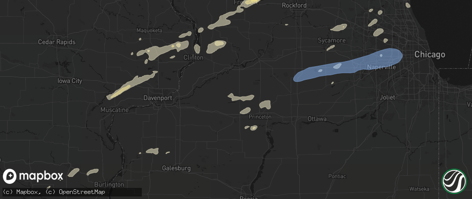 Hail map in New Bedford, IL on July 3, 2026