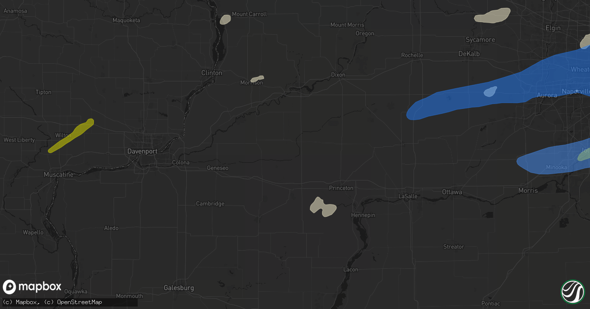Hail map in New Bedford, IL on July 3, 2026