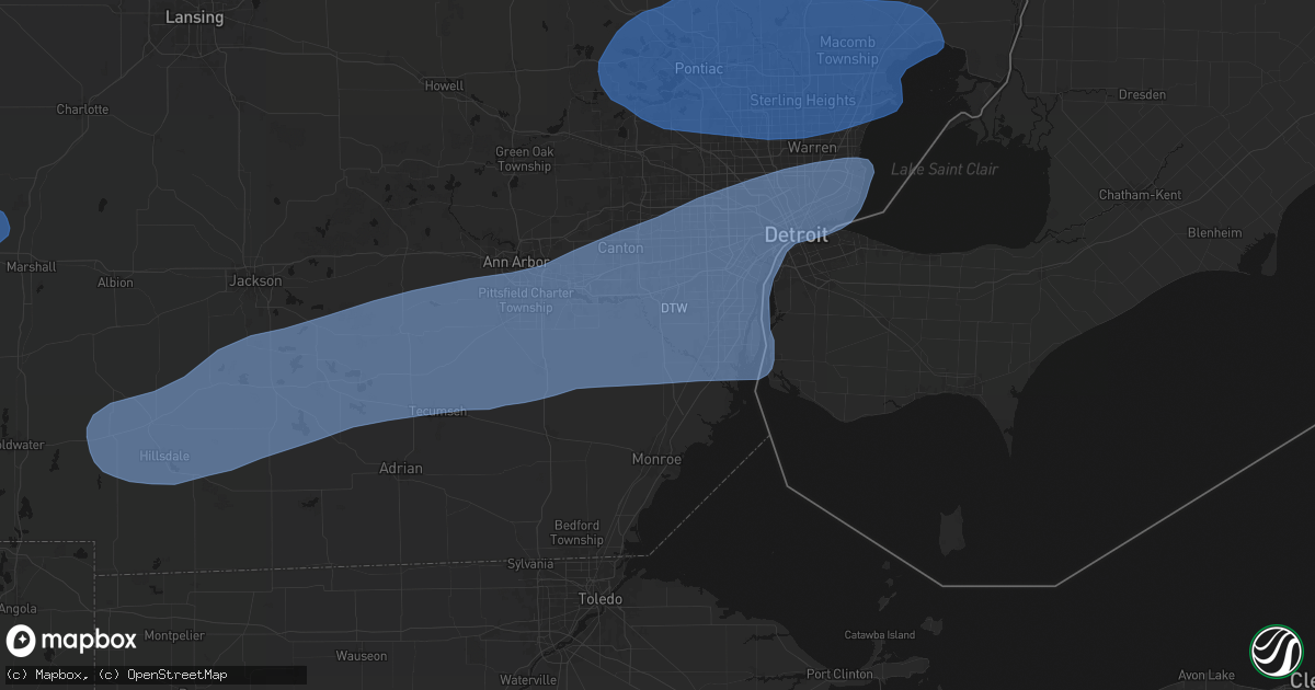 Hail map in New Boston, MI on July 3, 2026
