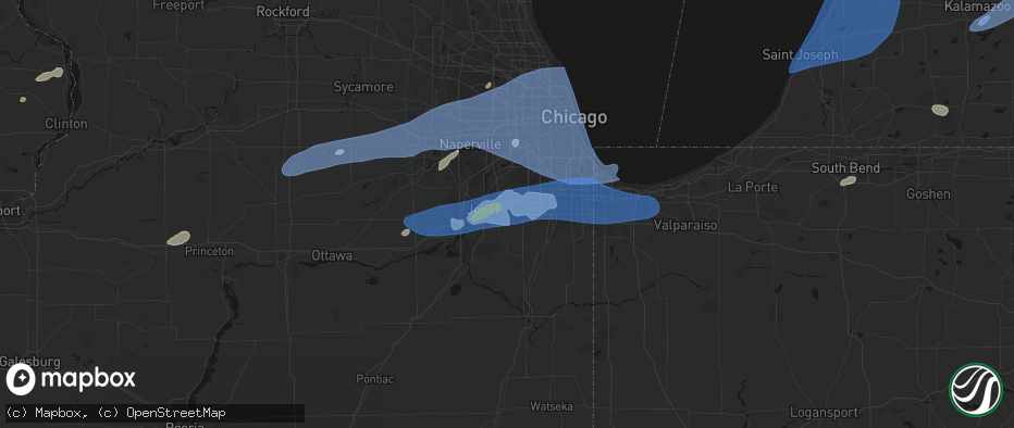 Hail map in New Lenox, IL on July 3, 2026