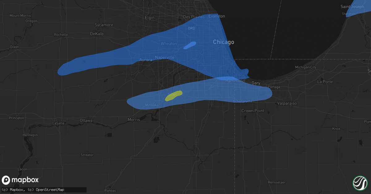 Hail map in New Lenox, IL on July 3, 2026