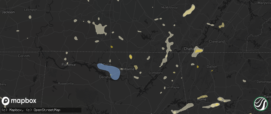 Hail map in New Market, AL on July 3, 2026