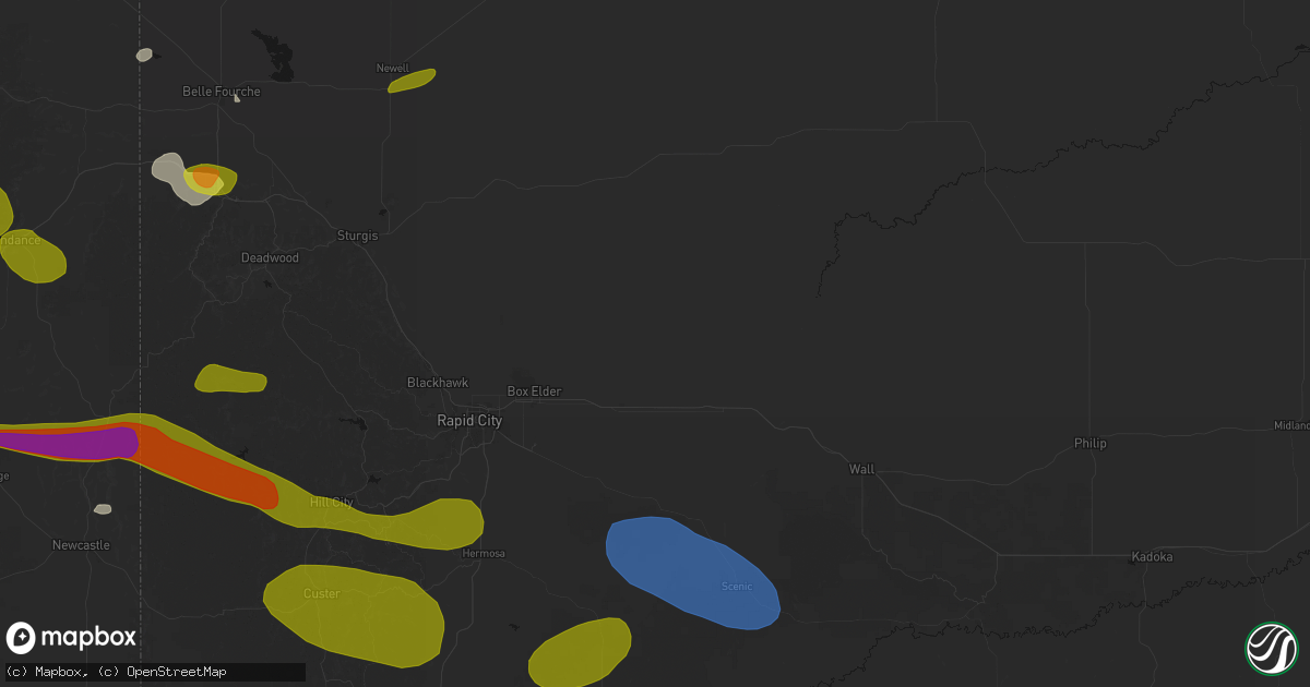 Hail map in New Underwood, SD on July 3, 2026