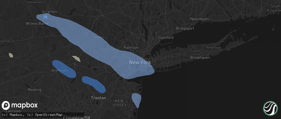 Hail map in New York, NY on July 3, 2026