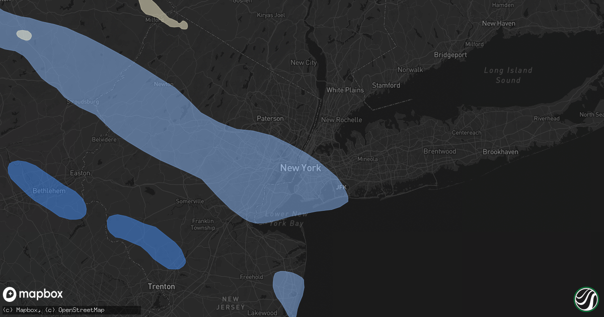 Hail map in New York, NY on July 3, 2026