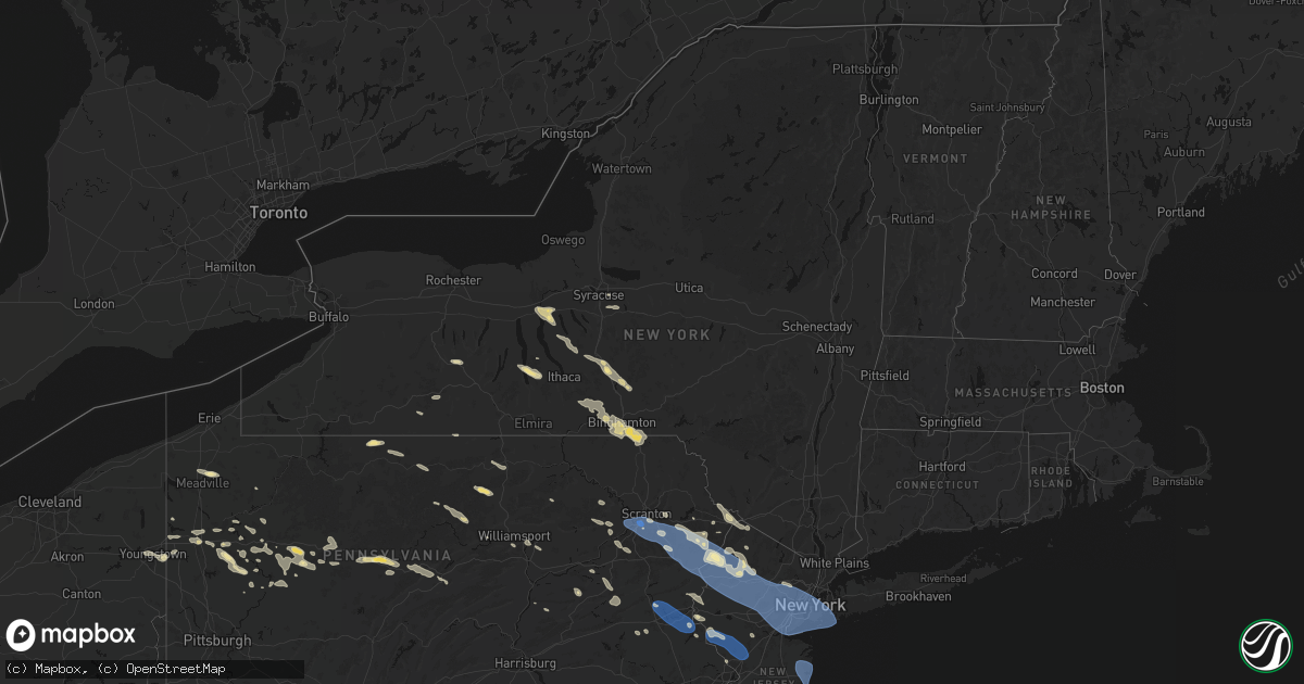 Hail map in New York on July 3, 2026