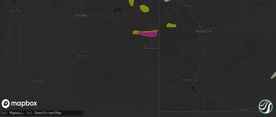 Hail map in Newcastle, WY on July 3, 2026