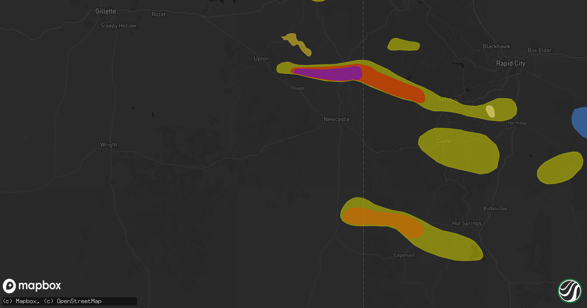 Hail map in Newcastle, WY on July 3, 2026